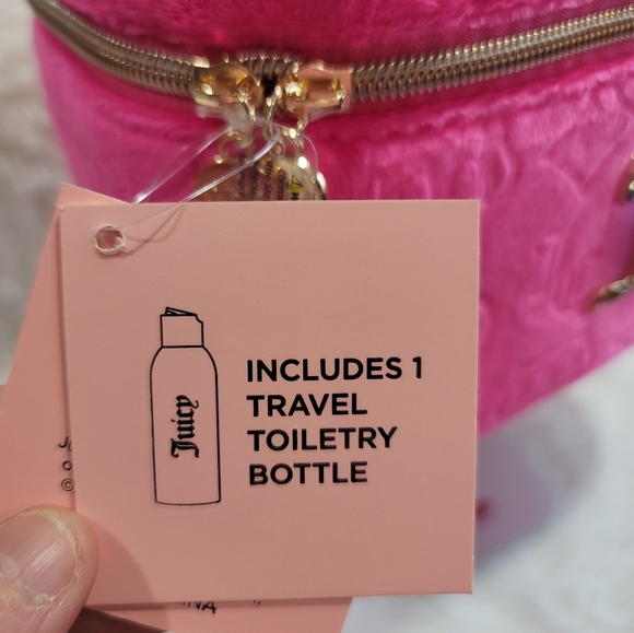 Juicy Couture Travel Velour Makeup Case Train Bag Hot Pink Gold Cosmetic Bag - Picture 6 of 8